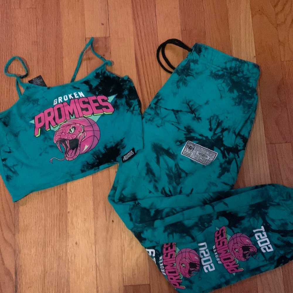 Broken Promises Teal and Black Tie Dyed sweatpants and tank set